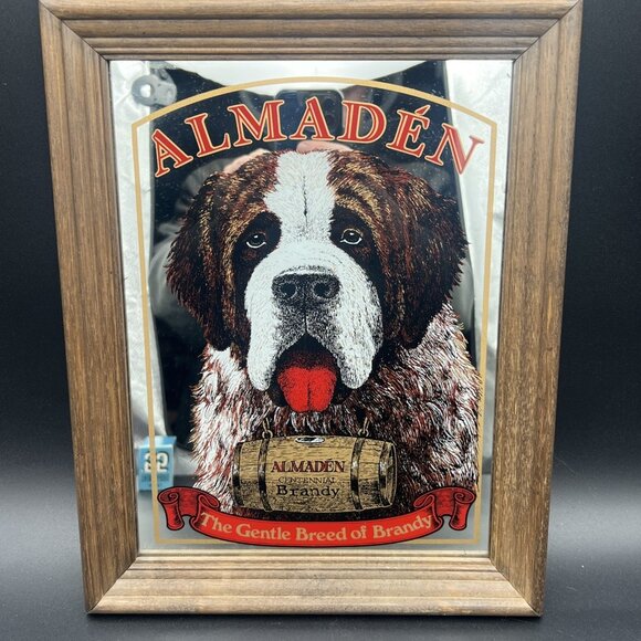 Other - Vintage 11"x14" Almaden Centennial Brandy Mirror Sign with St Bernard Mascot